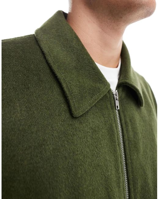 ASOS Green Wool Look Oversized Crop Harrington Jacket for men