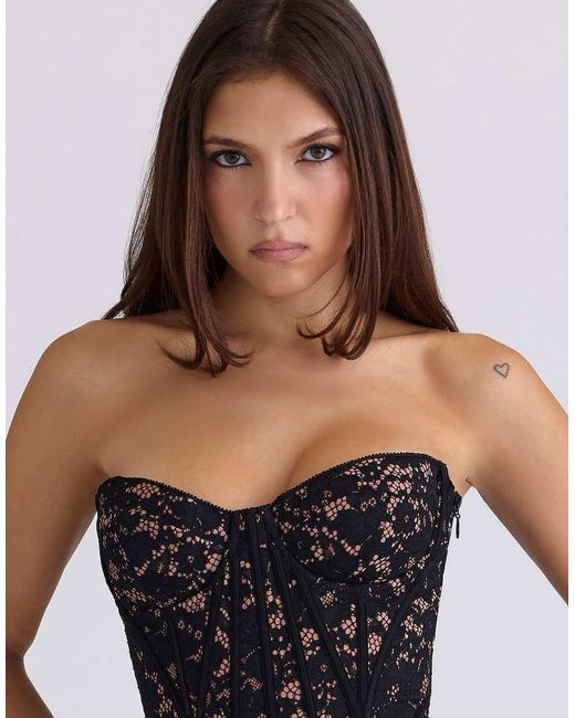 House Of Cb Blue Solaine Floral Lace Boned Corset Top