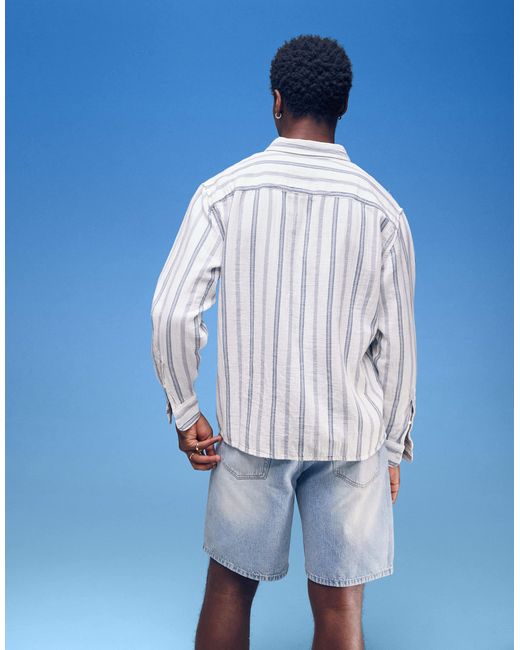 Abercrombie & Fitch – strukturiertes lässiges langarmhemd mit streifen in Blue für Herren