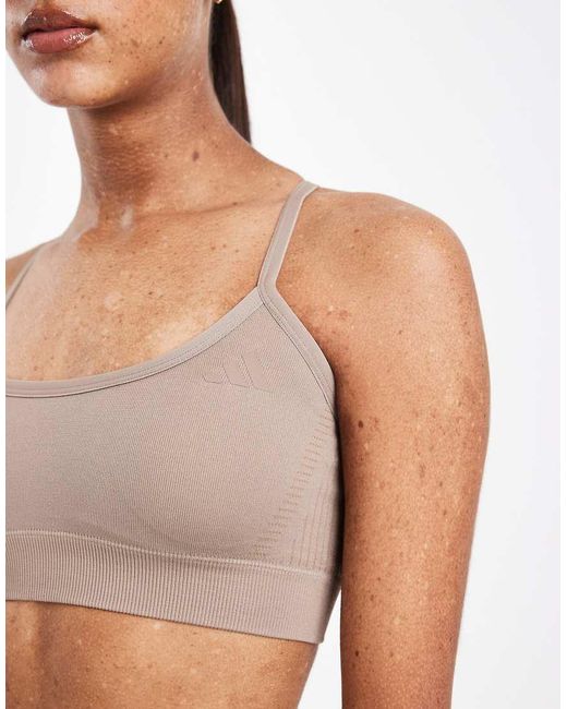 Adidas Originals White Adidas Training Essentials Knitted Light Support Sports Bra