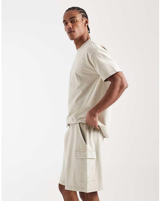 New Look Natural Co-ord Washed Cargo Shorts for men