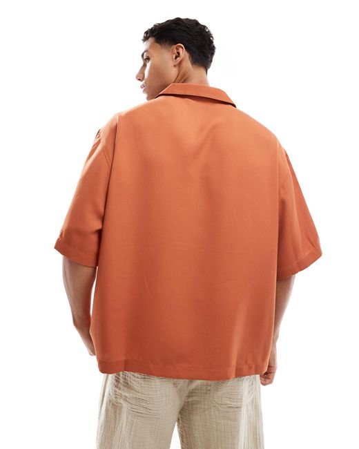 ASOS Brown Boxy Oversized Overhead Shirt With Raw Edge for men