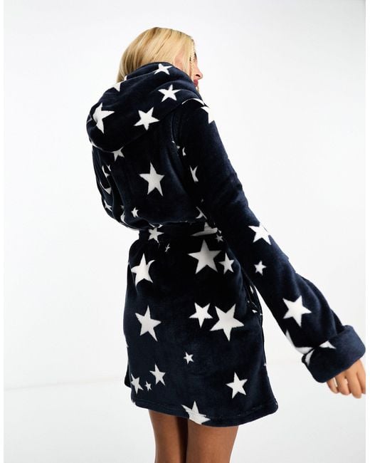 Supersoft Fleece Star Print Hooded Dressing Gown