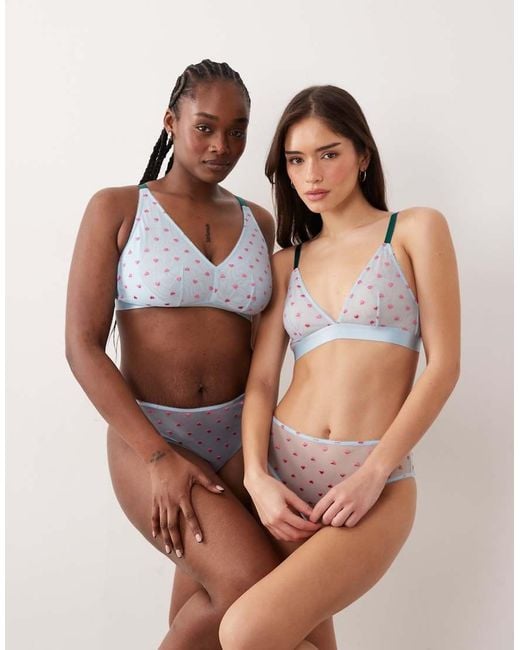 Lemonade Dolls Blue Mesh High Waisted Briefs With Embroidered Hearts
