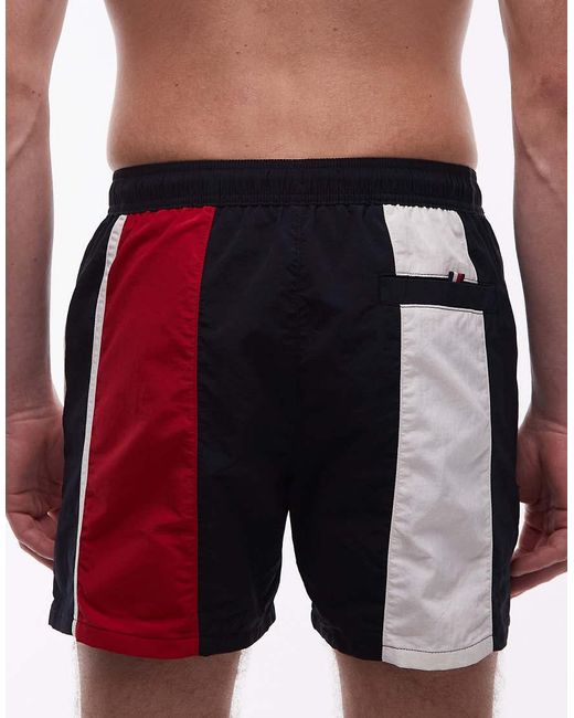 Tommy Hilfiger Red Colour Block Drawstring Swim Short for men