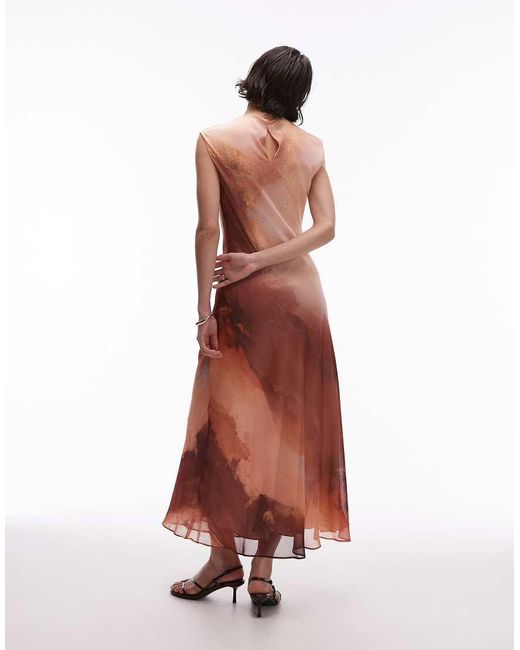 Vestido Midi Con Estampado Degradado De Chifón De Mango de color Red