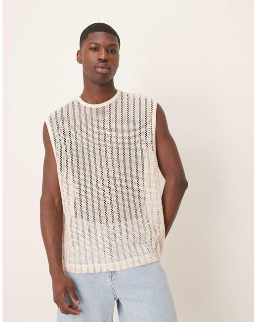 Camiseta Sin Mangas De Corte Cuadrado Extragrande De Croché De -Neutro ASOS de hombre de color Natural