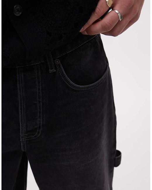 Pantalones Cortos Vaqueros Negro Lavado De Estilo Carpintero De Topman de hombre de color Black