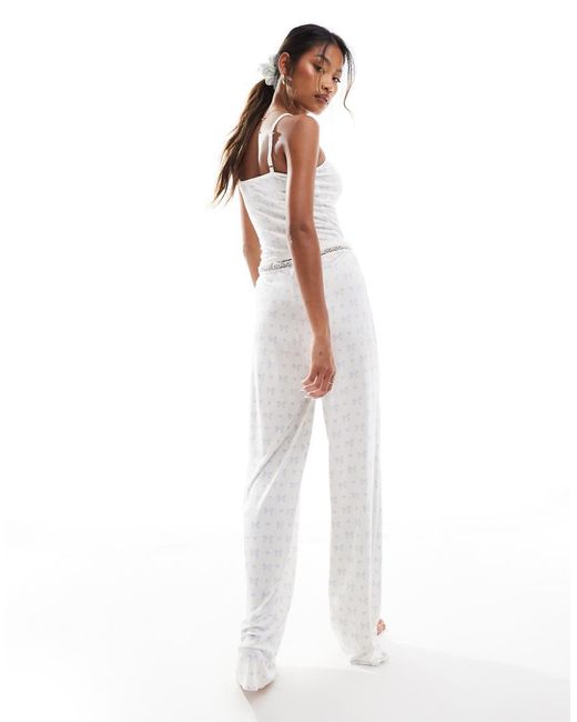 Kaiia White Wide Leg Pyjama Bottoms Co-Ord