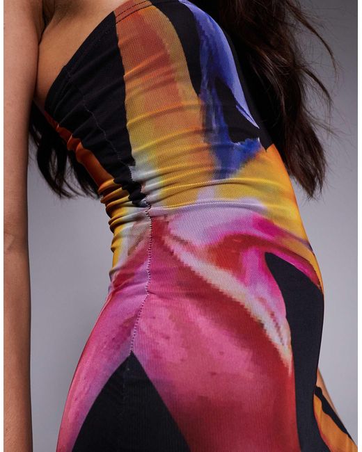 Kaiia Black Exclusive Double Layered Slinky Mesh Floral Bandeau Gathered Sheer Hem Maxi Dress