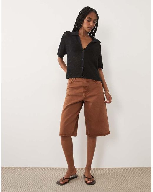 Abercrombie & Fitch Black Open Knit Button Up Top
