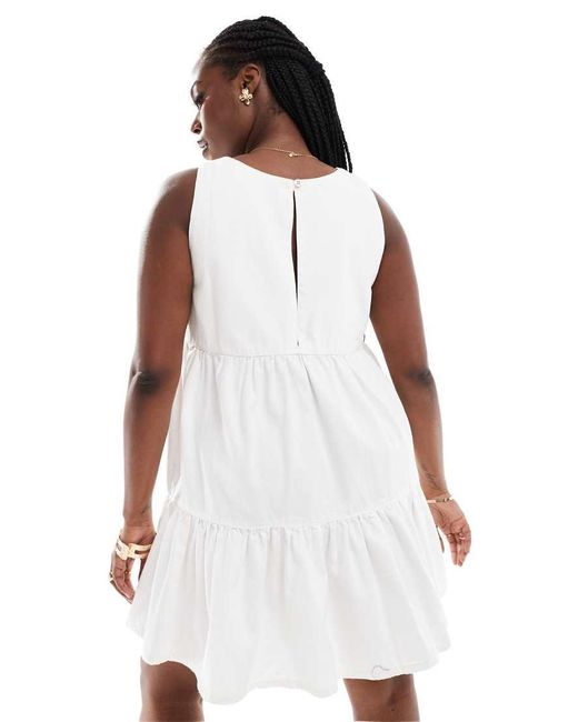 ASOS Asos Design Curve Soft Denim Smock Tiered Mini Dress in White | Lyst UK