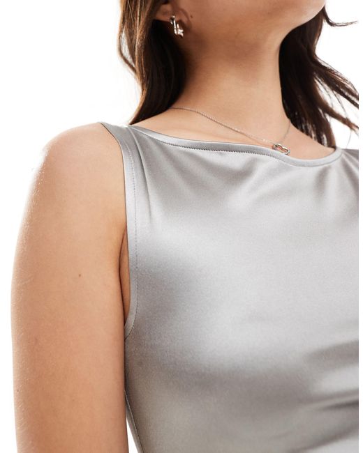 ONLY Gray Boat Neck Fitted Tank Top