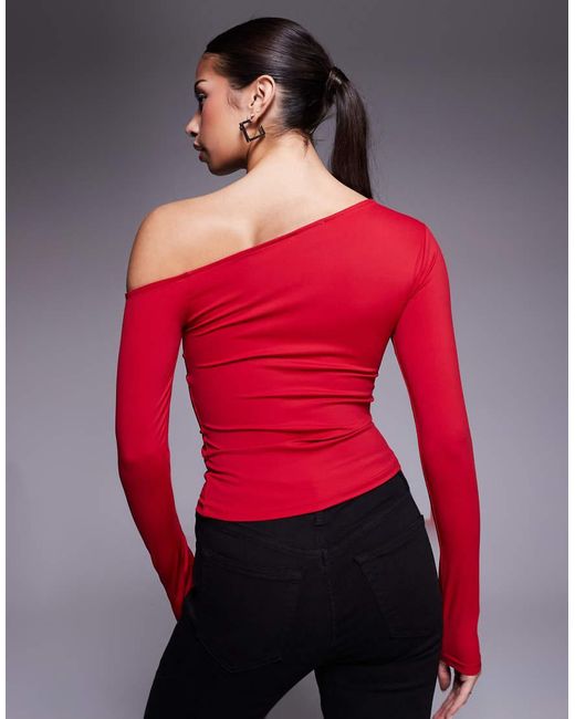 GOOD AMERICAN Red Weightless Sculpted Off Shoulder Long Sleeve Top