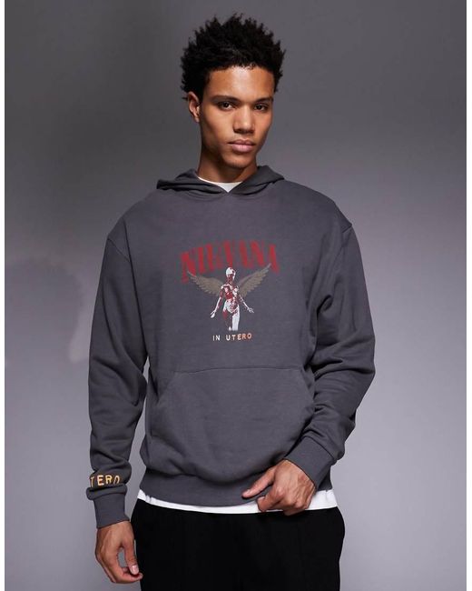 ASOS Gray Relaxed Hoodie With Nirvana Print