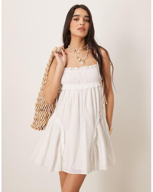 ASOS Natural Babydoll Mini Sundress With Ruffle Hem