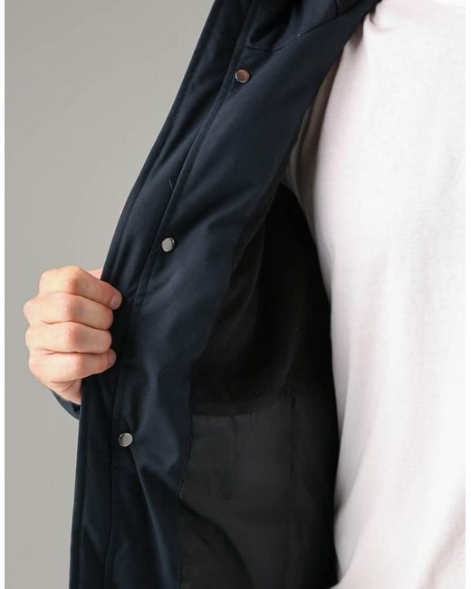 French Connection Blue Faux Fur Hooded Parka Longline Zip-Through Jacket for men