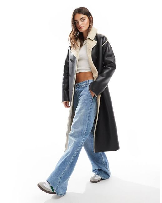 Brave Soul Blue Faux Shearling Long Coat
