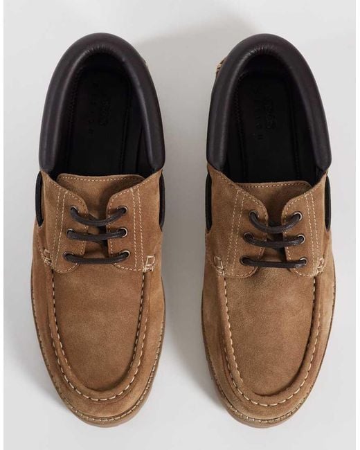 ASOS Brown Lace Up Boat Shoes With Cleated Sole for men