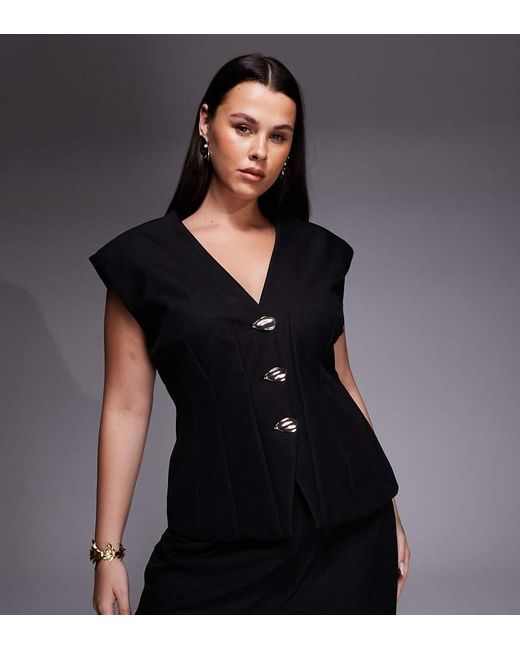 ASOS Black Curve Co-Ord Cinched Waistcoat With Linen