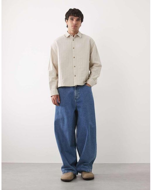 ASOS Natural Boxy Oversized Textured Stripe Shirt for men