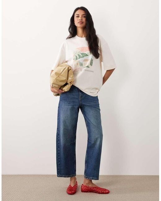 Gina Tricot Blue Short Sleeve Sainte Maxime Graphic Oversized T-shirt