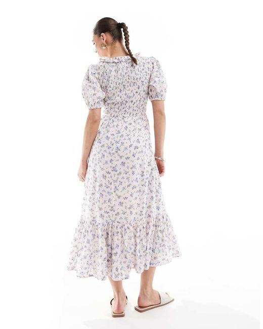 Vestido Midi Rosa De Estilo Mesonera Con Estampado Floral Y Mangas Abullonadas De New Look de color White