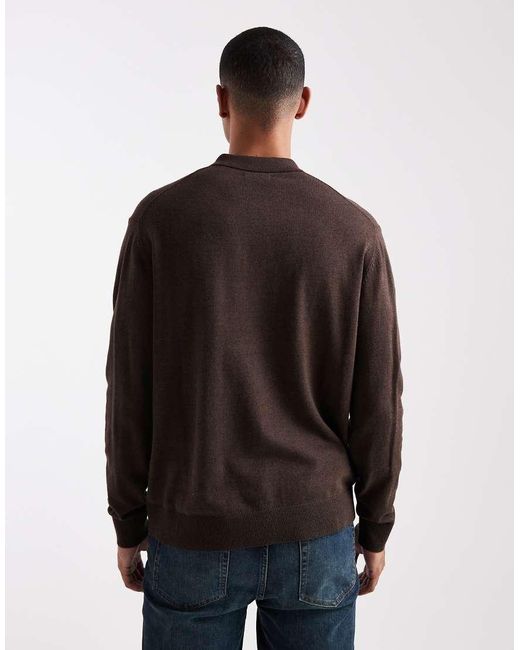 Jack & Jones Brown Quarter Zip Knitted Polo for men