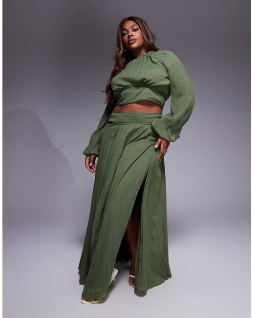 ASOS Green Asos Design Curve Pleated Waist Detail Long Sleeve Top