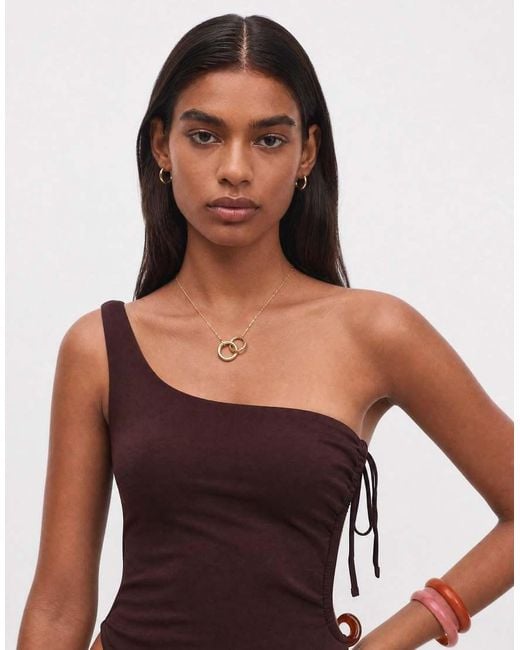 ASOS Purple Dora Premium One Shoulder Cut Out Swimsuit With Jumbo Bead