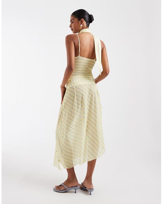House Of Sunny Natural Asymmetric Mesh Button Detail Midaxi Skirt