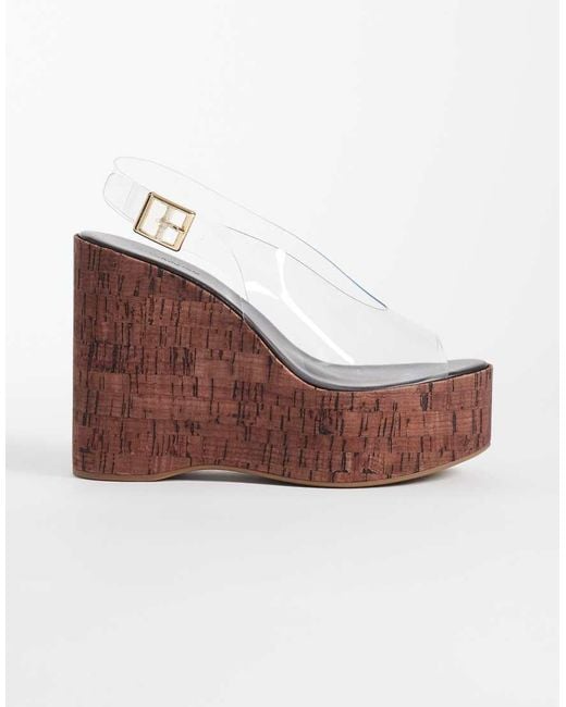 Tony Bianco Brown Valerie Cork Wedge Clear Sandals