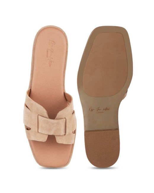 OFF THE HOOK Brown Heath Suede Leather Slip On Flat Sandals