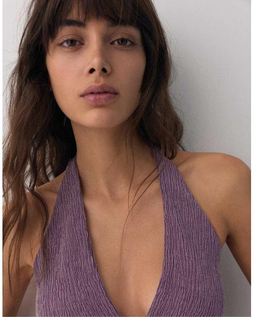 Pull&Bear Purple Crepe Halter Neck Top
