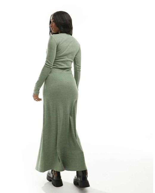 ASOS Green Column Ribbed Maxi Dress With Crew Neck