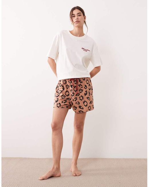 ASOS Pink Oversized Tee And Short Pyjama Set With Hibernation Mode Graphic