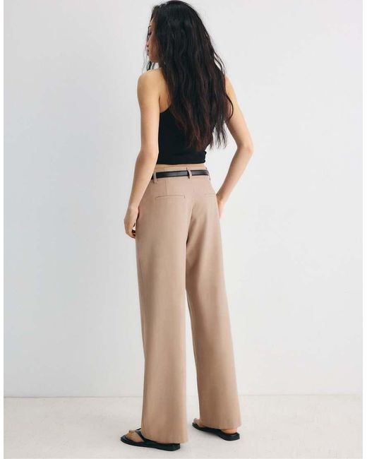 Stradivarius Natural Flowing Straight-leg Smart Trousers With Belt