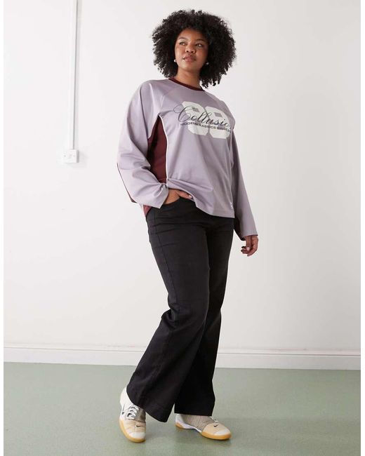 Collusion Plus Football Long Sleeve Tee With Number Graphic-purple