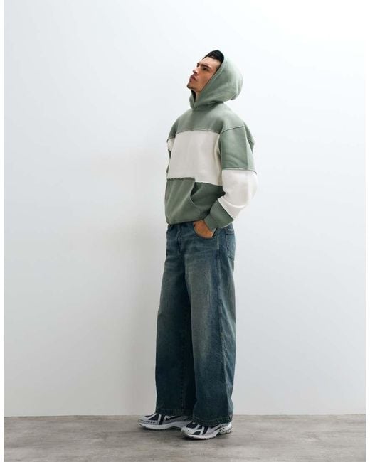 ASOS Green Oversized Panelled Hoodie With Raw Edge for men