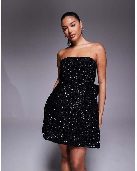 Jarlo Black Sequin Structured Mini Dress With Bow Back