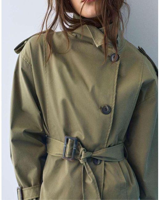 Pull&Bear Green Short Trench Coat