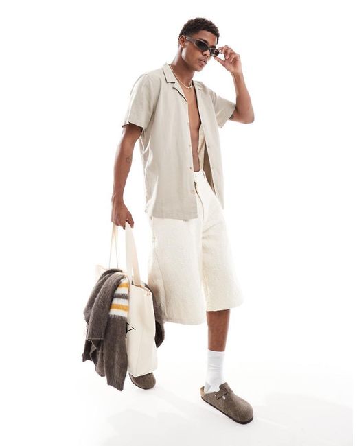 New Look White Short Sleeve Linen Look Shirt for men