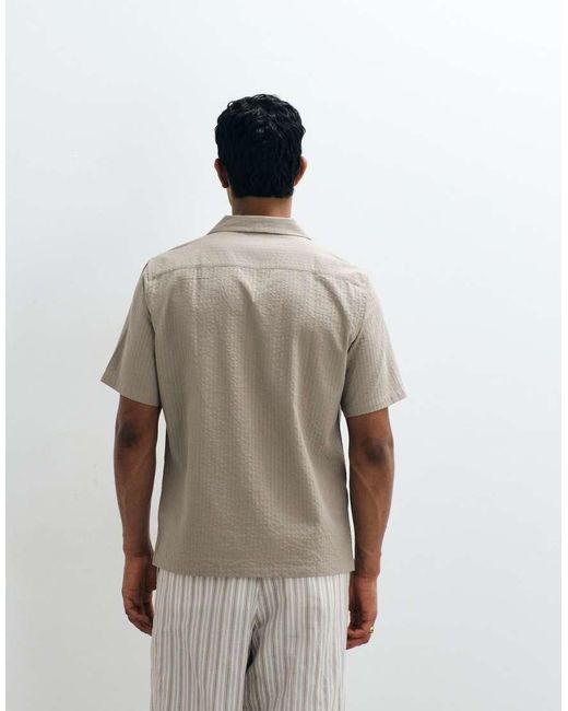 Mango Gray 100% Cotton Textured Stripes Short Sleeve Shirt for men