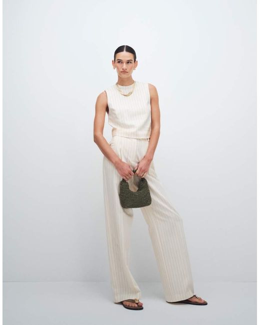 Mango White Cadena Linen Mix Sleeveless Top With Necklace Detail Co-Ord