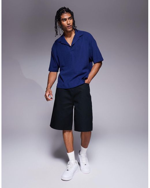ASOS – strukturiertes oversize-poloshirt in Blue für Herren