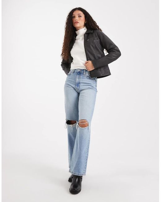 Hollister Gray Classic Leather Biker Jacket