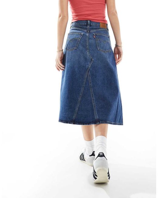 Levi's Deconstructed Lange Denim Rok Met Hoge Taille En A-Lijn in het Blue