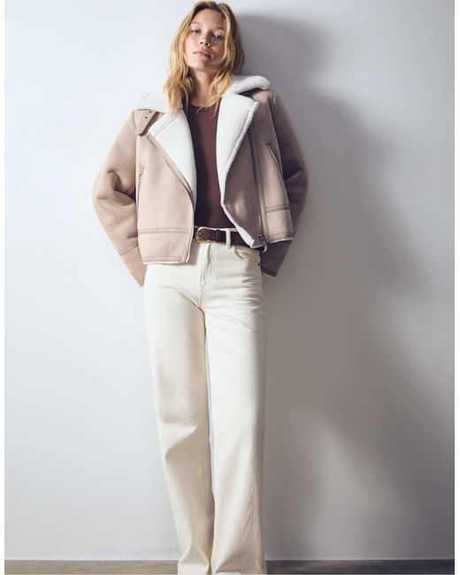 Stradivarius White – wildlederimitat-bikerjacke