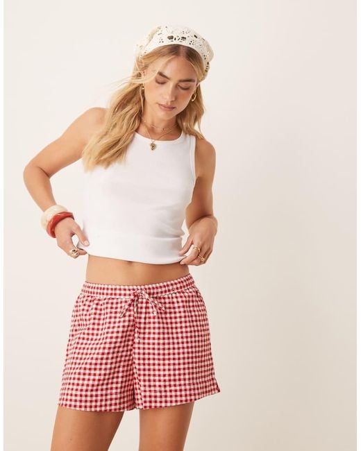 Pantalones Cortos Rojos A Cuadros Vichy Con Lazada En La Cintura De Lino De Abercrombie & Fitch de color Pink