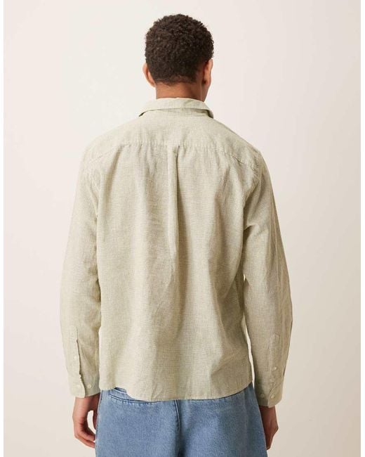 Pompeii UK Natural Pompeii Micro Check Long Sleeve Linen Shirt for men